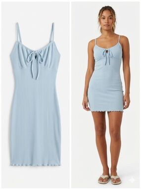 Chocolate Light Blue Ribbed Tie-Front Slip Dress